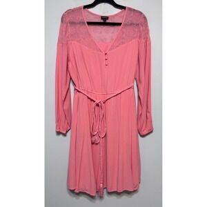Torrid Boho Cottagecore Coral‎ Long Sleeve Lace Belted Mini Dress Size 2X Fairy